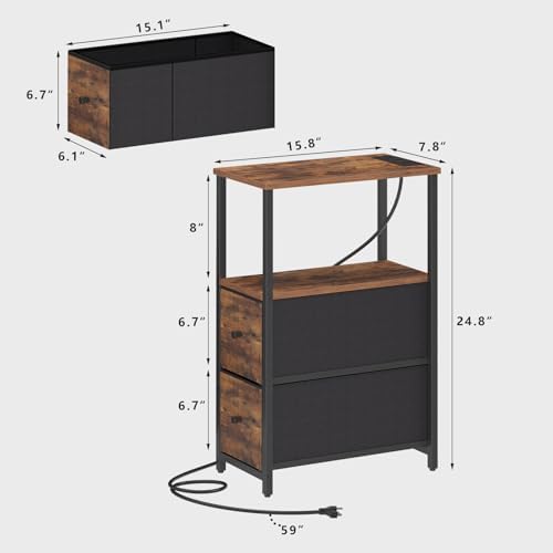 TUTOTAK Narrow End Table, Skinny Side Table with Charging Station