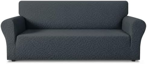 ZNSAYOTX 1 Piece Stretch Sofa Covers for 3 Cushion Couch (72"-90"), New Plaid Couch Cover with Non-Slip Buckle for Dog Pets, Ultimate Soft Cozy Washable Sofa Slipcover Form Fit Protector, Dark Grey
