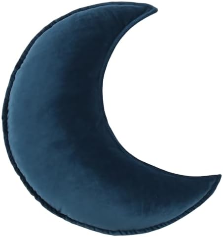 Moon Shaped Throw Pillow Star Couch Cushion Decorative Pillows Fluffy Velvet Stars Home Decor Plush for Bedroom (Moon, Dark Blue)