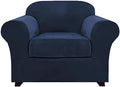 PrinceDeco Velvet Plush Couch Cover Stretch 2 Piece Chair Cover Chair Slipcover Washable Furniture Protector Couch Soft with Elastic Bottom Armchair Cover Width Up to 49 Inch(Small,Navy)