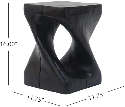 Christopher Knight Home Outdoor Side Table,Twist Shape End Table,Decorative Accent Table,Garden Stool Table for Patio Balcony Beach Pool Side,Lightweight Concrete,Wood Like Texture,Black