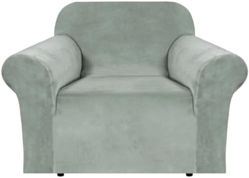 H.VERSAILTEX Stretch Velvet Armchair Cover Couch Covers 1 Cushion Chair Slipcover for Living Room Furniture Cover Crafted from Thick Comfy Rich Velour (Chair 31"-49", Sea Grass)
