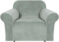 H.VERSAILTEX Stretch Velvet Armchair Cover Couch Covers 1 Cushion Chair Slipcover for Living Room Furniture Cover Crafted from Thick Comfy Rich Velour (Chair 31"-49", Sea Grass)
