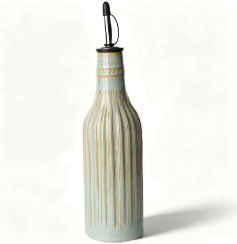 Ceramic Olive Oil Dispenser, 14 oz Vinegar Olive Oil Cruet (Vintage Green)