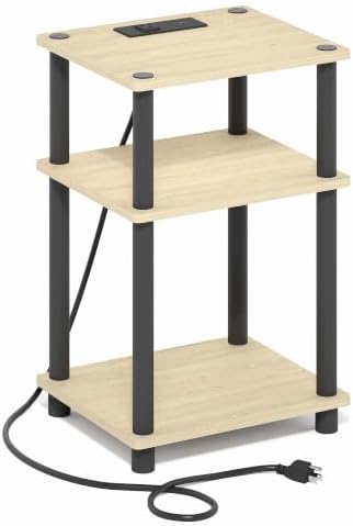 Furinno Just 3-Tier Night Stand with Charging Station, Natural Oak