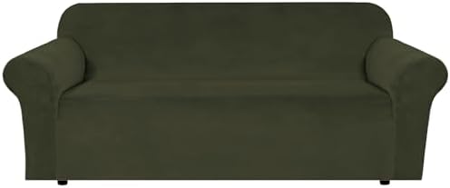 H.VERSAILTEX Stretch Velvet Sofa Covers for 3 Cushion Couch Covers Furniture Protector Soft with Non Slip Elastic Bottom, Crafted from Thick Comfy Rich Velour (Sofa 72"-90", Olive)