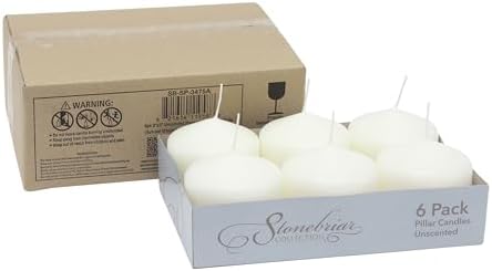 Stonebriar Unscented White Tall Pillar Candles, 18 Hour Burning Candle Pillars, Perfect for Decor, Weddings, Emergencies 3" X 3", 6 count