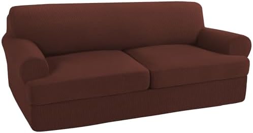 Turquoize 3 Piece T Cushion Sofa Slipcovers Stretch Couch Cover Furniture Covers with 2 Individual T Cushion Covers, Machine Washable (2 Cushion Sofa, Burnt Brick)