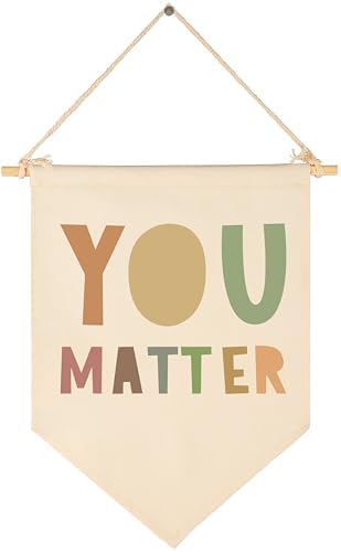 Classroom Wall Banner Decor-Teacher Supplies Gift-Inspirational Back to School Flag-Motivational Quote-Affirmative Hanging Canvas Pennant Sign for Classroom Teacher Office Reading Corner-You Matter
