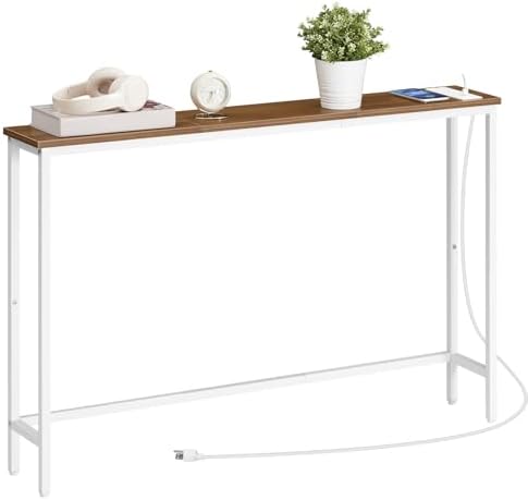 HOOBRO Narrow Console Table with Power Outlets, 44.9 Inches Sofa Table Slim