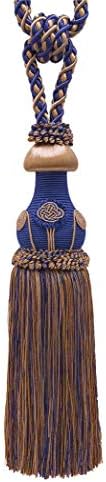 DÉCOPRO Exquisite Hand Crafted Curtain & Drapery Tassel Tieback Tassel Length 12" (30.5cm) 32" Spread (81cm) (Style# TBBL1) Navy Beige Blue #5817 (Navy Blue Royal Blue Golden Beige) Sold Individually