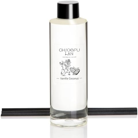 Chloefu LAN Vanilla Coconut Scented Oil Diffuser Refill 6.76 fl oz Natural Essential Oil for Reéd Diffuser Home Fragrance for Bedroom, Bathroom Home Decor