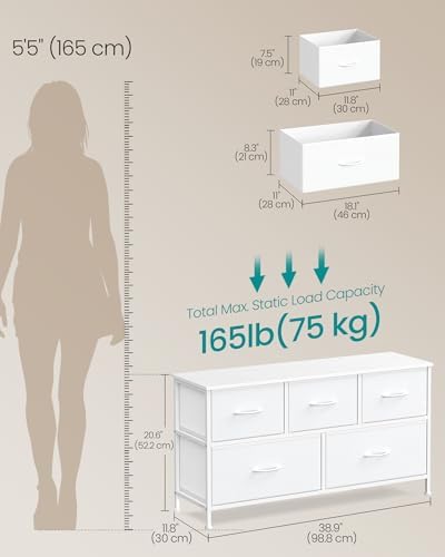 SONGMICS Dresser for Bedroom, Wide Dresser with 5 Fabric Drawers