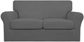 Easy-Going 3 Pieces Stretch Soft Couch Cover for Dogs - Washable Sofa Slipcover for 2 Separate Cushion Couch - Elastic Furniture Protector for Pets, Kids (Loveseat, Gray, Medium)
