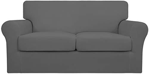 Easy-Going 3 Pieces Stretch Soft Couch Cover for Dogs - Washable Sofa Slipcover for 2 Separate Cushion Couch - Elastic Furniture Protector for Pets, Kids (Loveseat, Gray, Medium)