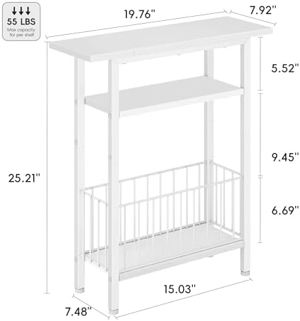 Vagusicc Narrow Side Table, Skinny Side Table for Couch, 3-Tier Small End Table for Small Spaces, Bed Side Tables with Storage, 25.2" Tall Slim Nightstand Bedside table for Living Room, Bedroom, White