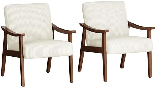 Yaheetech Accent Chairs Set of 2, Mid-Century Faux Leather Armchairs, Beige