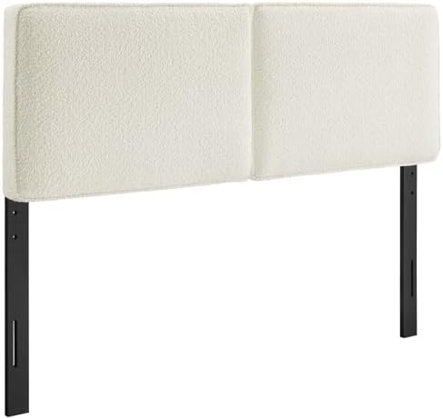 Modway Lindee Full Size Upholstered Headboard with Cream Boucle Fabric - Modern Fabric Full Headboard with Height-Adjustable Mounting Positions - Padded Pillow Style