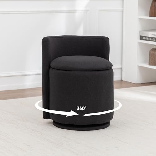 MINCETA Vanity Chair with Storage, 360° Swivel Accent Chair, Black