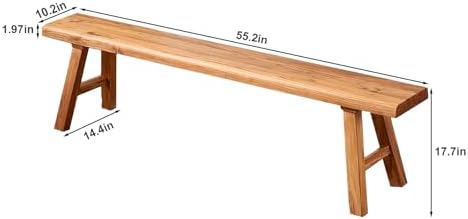 55.2in Wood Bench Indoor – Rustic Farmhouse Entryway Bench, Skinny Bench Design, Made of Extra-Thick Solid Wood, Perfect for Dining Room, Hallway, or End of Bed