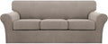 Turquoize 4 Piece Sofa Covers for 3 Cushion Couch Sofa Slipcover Soft Couch Cover for Dogs Washable Furniture Cover with 3 Individual Large Cushion Covers Feature Fabric (Large Sofa, Taupe)