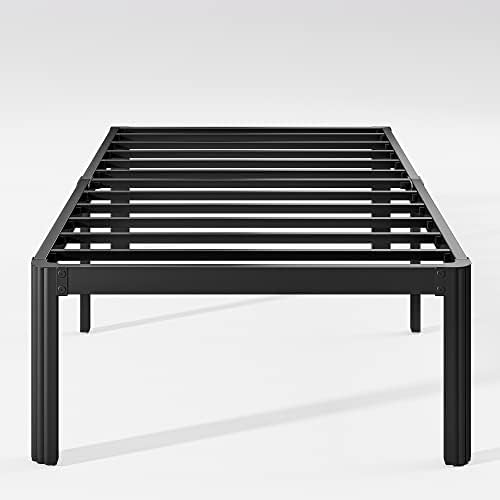 Hunlostten 18in Heavy Duty Twin Bed Frame No Box Spring Needed, Metal Platform Bed Frame Twin with Round Corners, Easy Assembly, Noise Free, Black