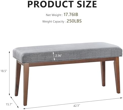 kinmars Entryway Bench for Bedroom End of Bed, 42.5", Grey