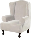 H.VERSAILTEX Wingback Chair Covers Velvet Plush Wing Chair Slipcover 1 Piece High Stretch Wing Back Chair Slipcovers Sofa Cover Furniture Cover with Elastic Bottom, Oatmeal