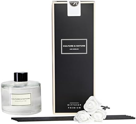 CULTURE & NATURE Reed Diffuser Set 6.7oz (200ml) Eucalyptus Pine Scented Diffuser with Sticks Home Fragrance Reed Diffuser for Bathroom Shelf Decor