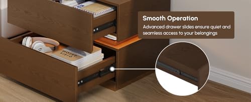 homary Smart Nightstand with Wireless Charging Station, USB & Type-C Ports, LED Light, 2 Drawers – Modern Walnut Bedside Table for Bedroom Storage