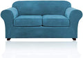 PrinceDeco Velvet Couch Cover Loveseat Covers for 2 Cushion Couch 3 Piece Sofa Covers for Dogs Washable Loveseat Covers Width Up to 72 Inch No Slip Stretch Sofa Slipcover(Medium, Blue)