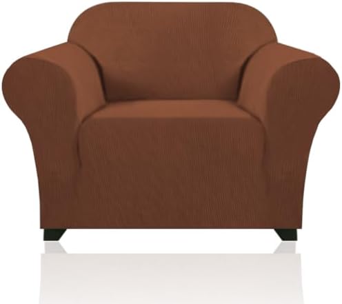 PrinceDeco Stretch Chair Cover Chair Slipcovers with Arms 1-Piece Chair Sofa Slipcovers or Living Room Non Slip Armchair Cover Furniture Protector Dogs Pet Friendly(Armchair, Caramel)