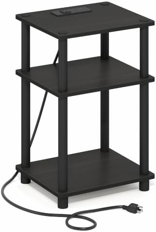 Furinno Just 3-Tier Night Stand with Charging Station, Black Espresso