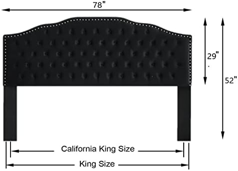 24KF Upholstered Button Tufted King Size Headboard with Nailhead Trim, Soft Velvet Fabric Headboard King/Cal King Size-Black