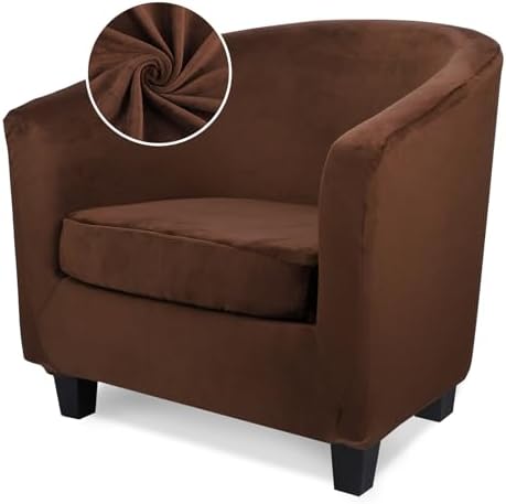 Chair Cover for Living Room, 2 Piece Barrel Club Chair Slipcover with Chair Cushion Cover, High Stretch Velvet Armchair Barrel Chair Slipcover Washable Furniture Protector for Living Room