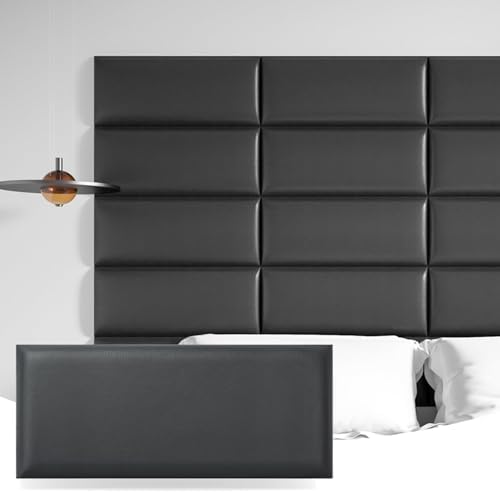 Art3d 6-Pack Peel and Stick Upholstered Headboard, 9.84 x 23.62 in, Black