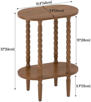 TUTOTAK Narrow Side Table with Solid Wood Legs, Small Oval End Table