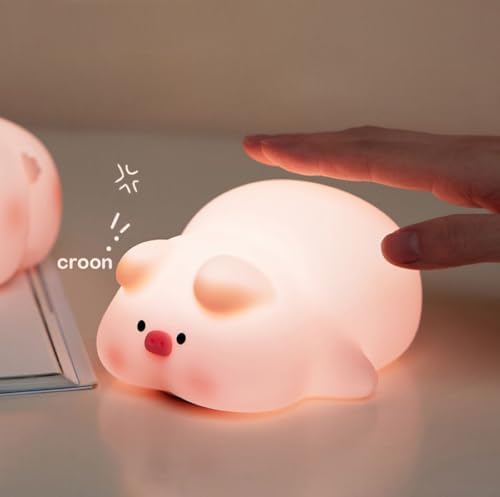 Cute Pig Night Light Silicone, Squishy Piggy Night Lamp,Kids Room Decor Atmosphere Nightlight, Baby Nursing Bedside Touch Lamp, Rechargeable and Dimmable LED Night Light，Piggy Gifts.