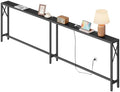Gewudraw 102" Sofa Table Behind Couch & Socket-Narrow Console Table, Black