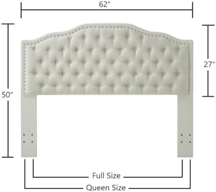 24KF Upholstered Button Tufted Queen Headboard with Nailhead Trim, Elegant Boucle Fabric Full headboard, 6031-Q-Boucle-Beige