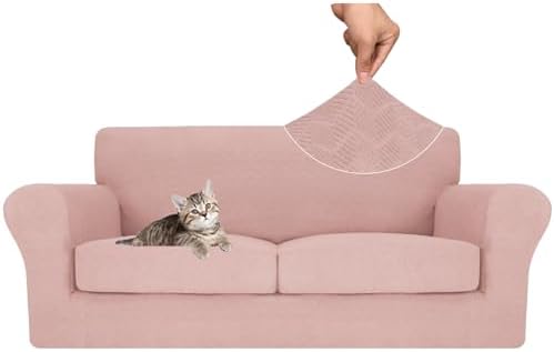MAXIJIN 3 Piece Couch Covers for 2 Cushion Couch Sofa Cover, Stretch Loveseat Sofa Slipcovers for Sofas with 2 Large Cushions, Thick Dogs Pet Furniture Covers (71"-91", Dusty Pink)
