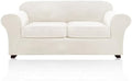 PrinceDeco Velvet Couch Covers for Sofa Soft 4 Pieces Couch Covers for 3 Cushion Couch Sofa Pet Friendly Furniture Protector with Non Slip Elastic Bottom Width Up to 90 Inch (Medium-Large, Porcelain)