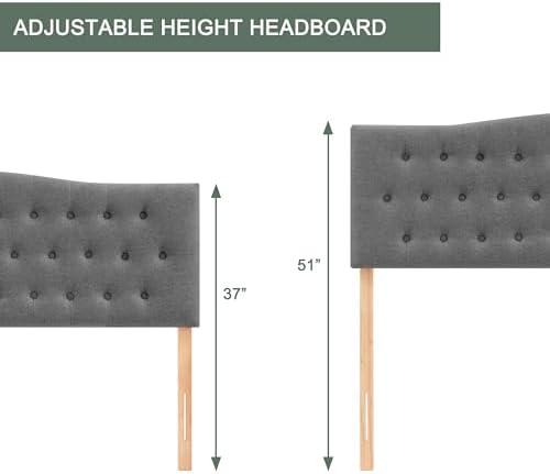 Tufted Headboard California King Size, Sturdy Solid Wood Head Board, Gray