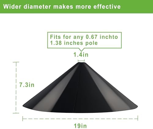 Squirrel Baffle for Bird Feeder Pole - 19 Inch for Shepherd’s Hook, Squirrel Proof Cone (1 Pack, Black)
