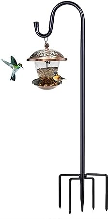 Shepherd Hooks for Outdoor, 1 Pack 46 Inch Bird Feeder Pole with 5 Prongs Base for Hanging Lantern, Hummingbird Feeder, Lightweight Plant, Shepherds Hook for Bird Feeders for Outside