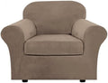 H.VERSAILTEX Rich Velvet Stretch 2 Piece Cover Chair Slipcover Sofa Cover Furniture Protector Couch Soft with Elastic Bottom Chair Couch Cover Width Up to 49 Inch (Chair, Mocha)