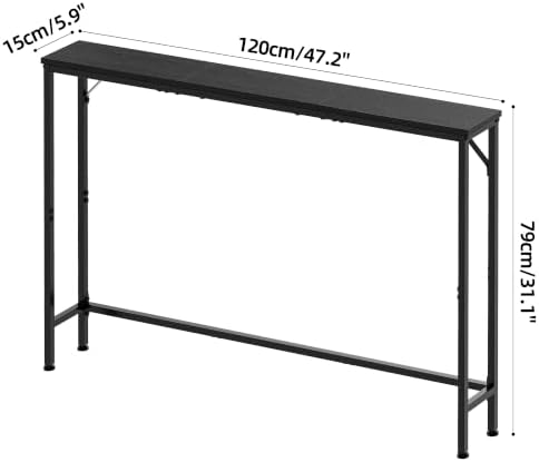 47.2" Console Table, Narrow Entryway Table, Skinny Sofa Table, Behind CouchTable, Long Skinny Table, DisplayTable for Entryway, Living Room, Foyer, Corridor, Office, Black