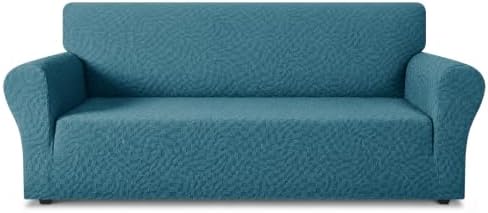 ZNSAYOTX 1 Piece Stretch Sofa Covers for 3 Cushion Couch (72"-90"), New Plaid Couch Cover with Non-Slip Buckle for Dog Pets, Ultimate Soft Cozy Washable Sofa Slipcover Form Fit Protector, Teal