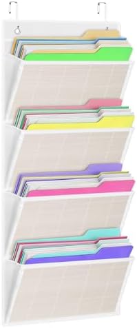 Over the Door File Organizer - Hanging Wall Mounted File Folders Storage with 4 Extra Large Pockets for Home, 0ffice, Classroom, Chart Papers, Files, Letters, Planner, Documents, Magazine Book