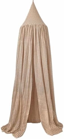 Wonder Space Kids Bed Canopy - Neutral Beige Gingham Checkered Design for Nurseries | Soft Cotton Decorative Tent for Baby Cribs & Toddler Beds | Perfect for Reading Nook or Play Area